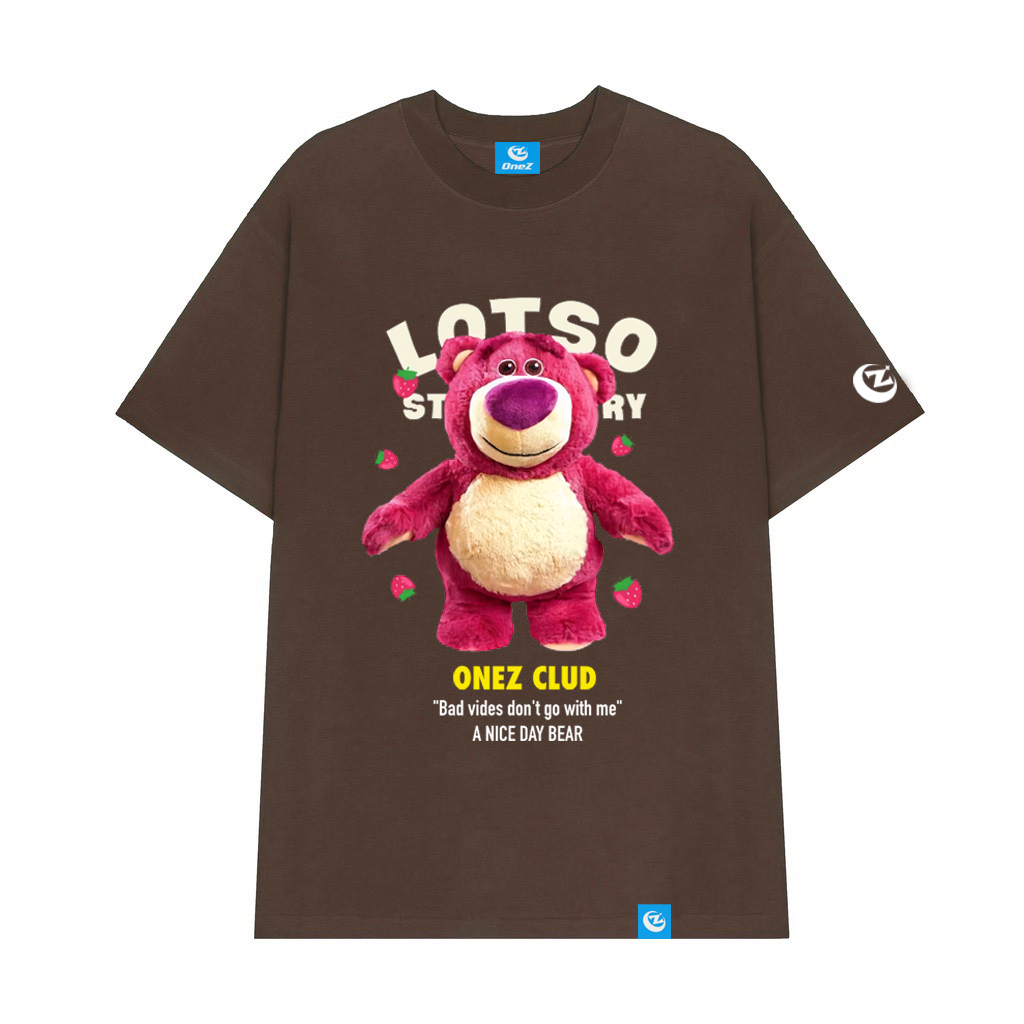 Áo thun gấu hồng dâu nữ form rộng tay lỡ Gấu Lotso ONEZ Premium 100% Cotton định lượng 250gsm