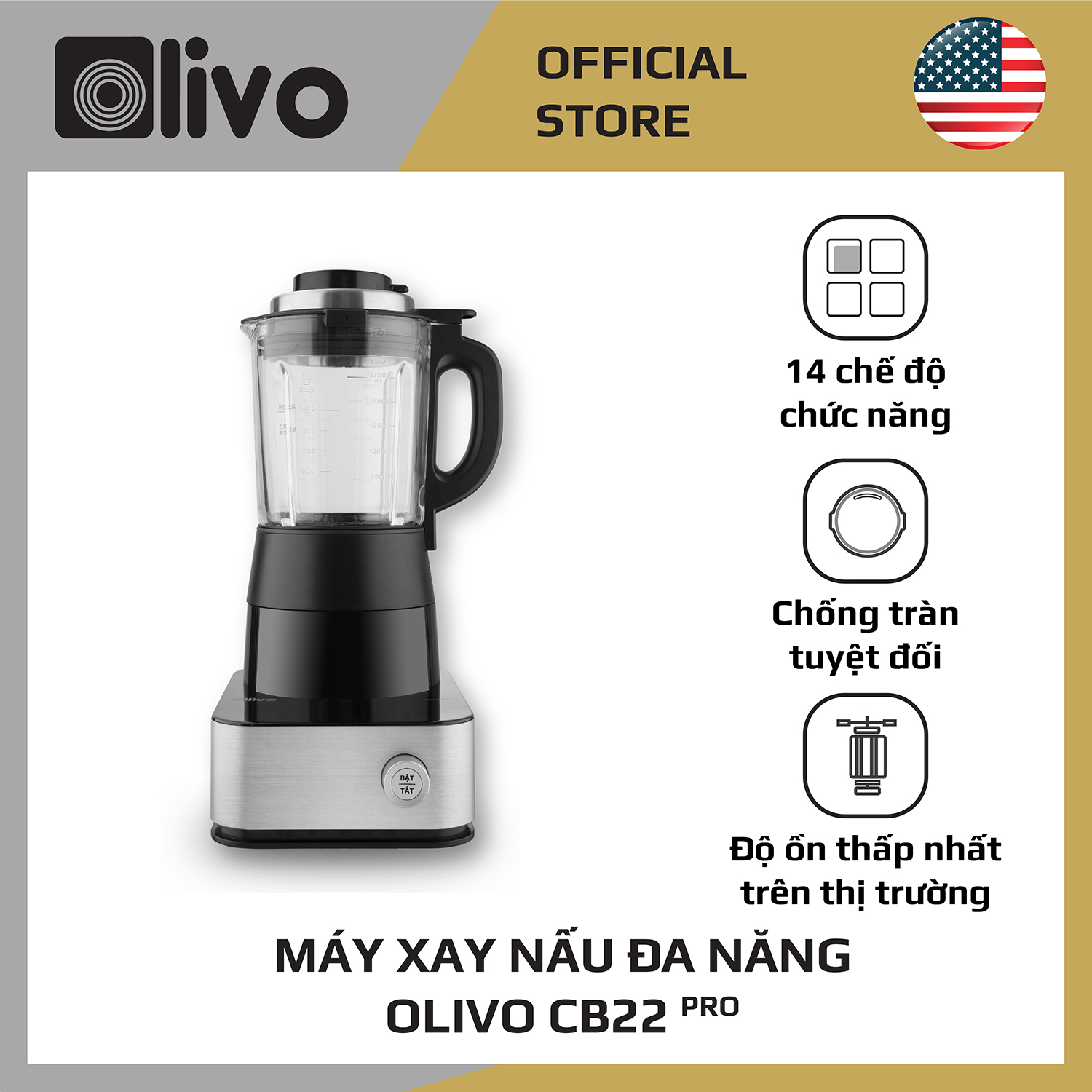 Máy Xay Nấu Cao Cấp OLIVO CB22 PRO - Độ Ồn Thấp Nhất - Chống Trào Tuyệt Đối - Vệ Sinh Khử Khuẩn - Thương Hiệu Mỹ - Hàng Chính Hãng