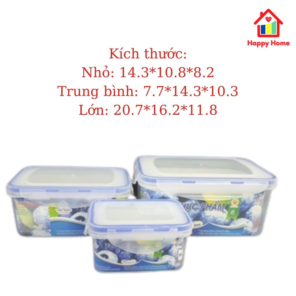 Hộp đựng thực phẩm đồ ăn để tủ lạnh Việt Nhật, hộp đựng thức ăn hình chữ nhật, chất liệu nhựa cao cấp Happy Home