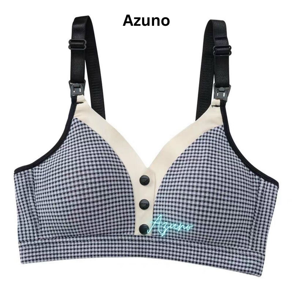 Áo Lót Bầu - Áo Ngực Cho Con Bú Kẻ Cotton Azuno A15 Chống Chảy Xệ Không Gọng Mút Mỏng Cao Cấp