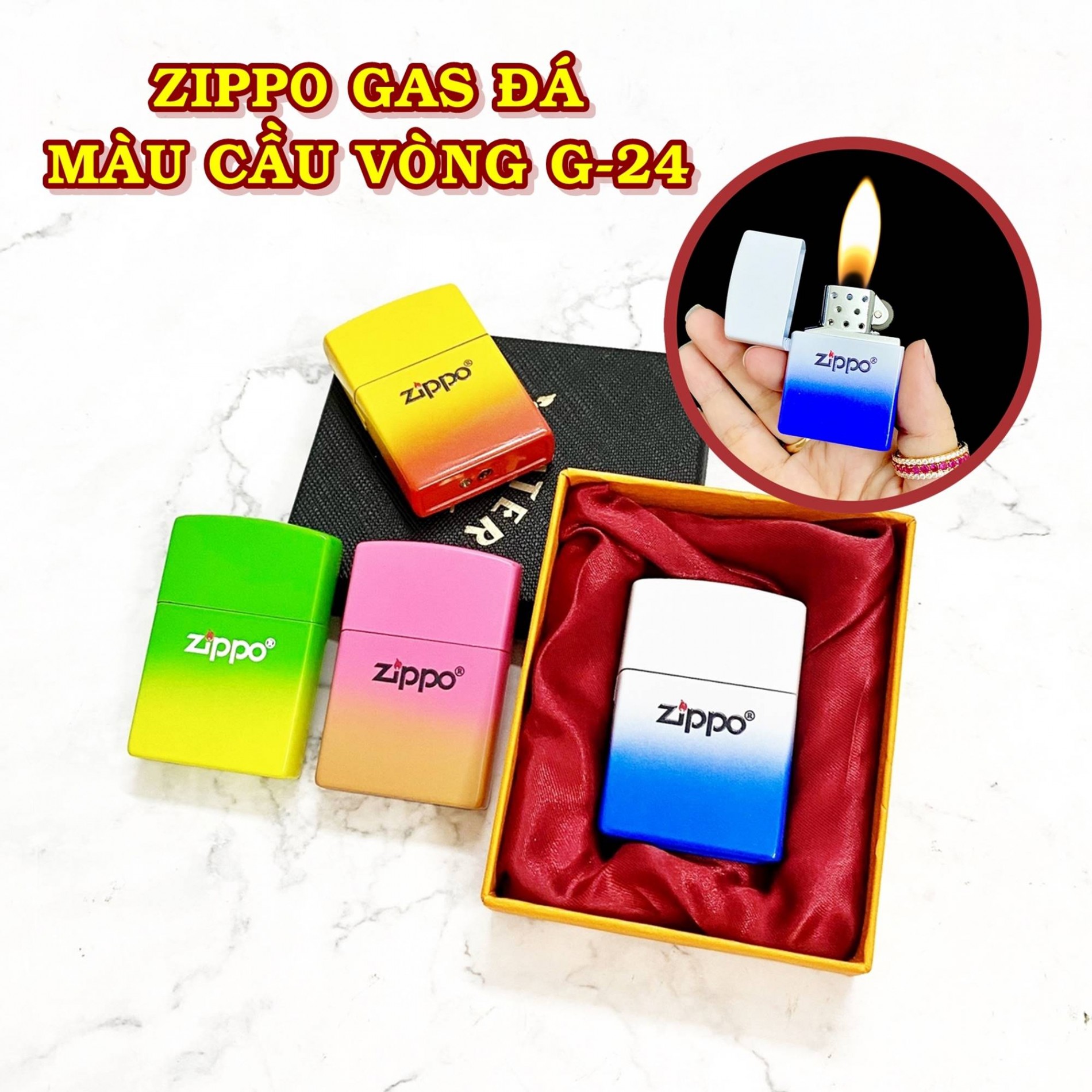 Hột quẹt bật lửa Vzipo gas đá màu cầu vòng siêu đẹp G24 - xài gas