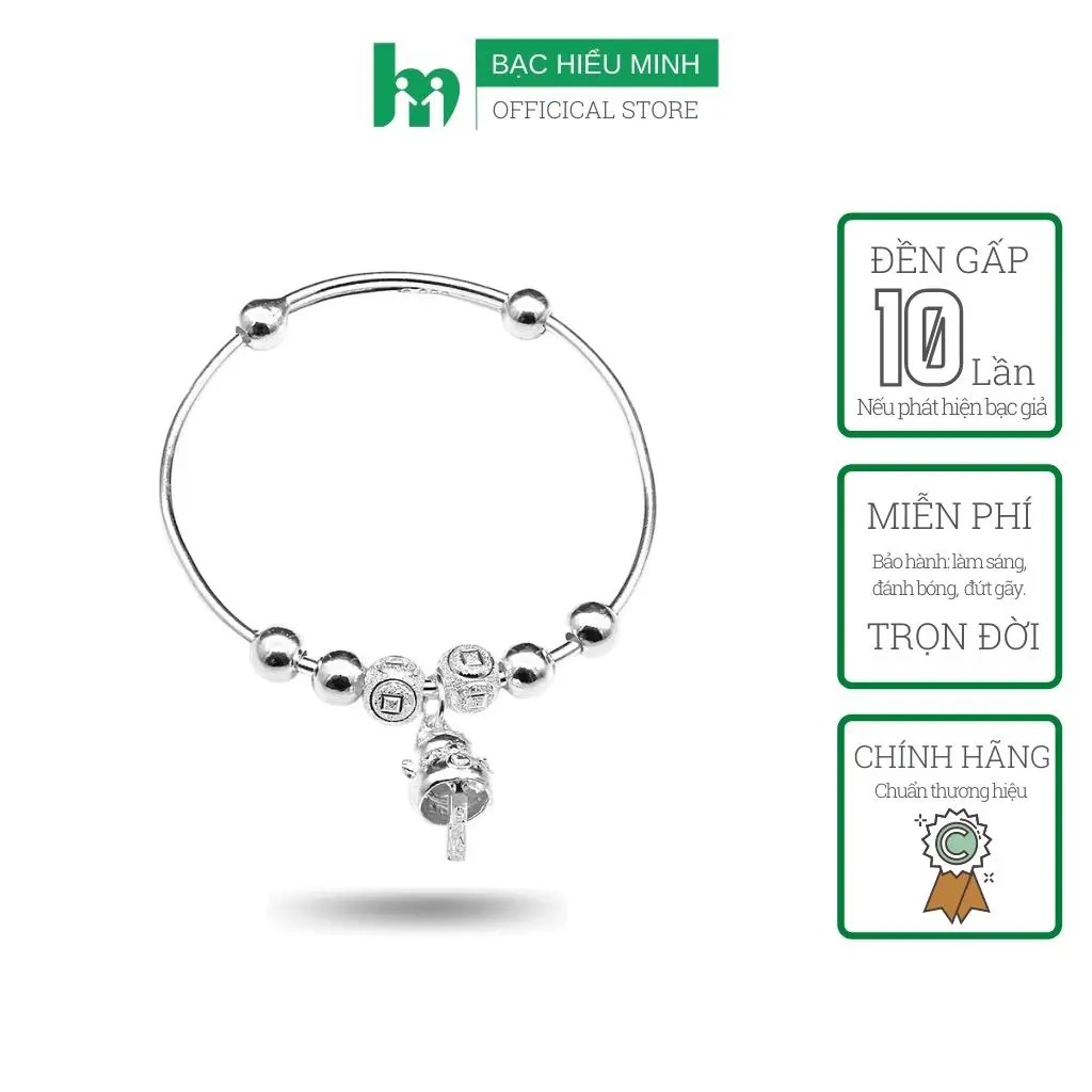Lắc Tay Lắc Chân Trẻ Em Bạc Hiểu Minh LTE096 mèo thần dạng kiềng