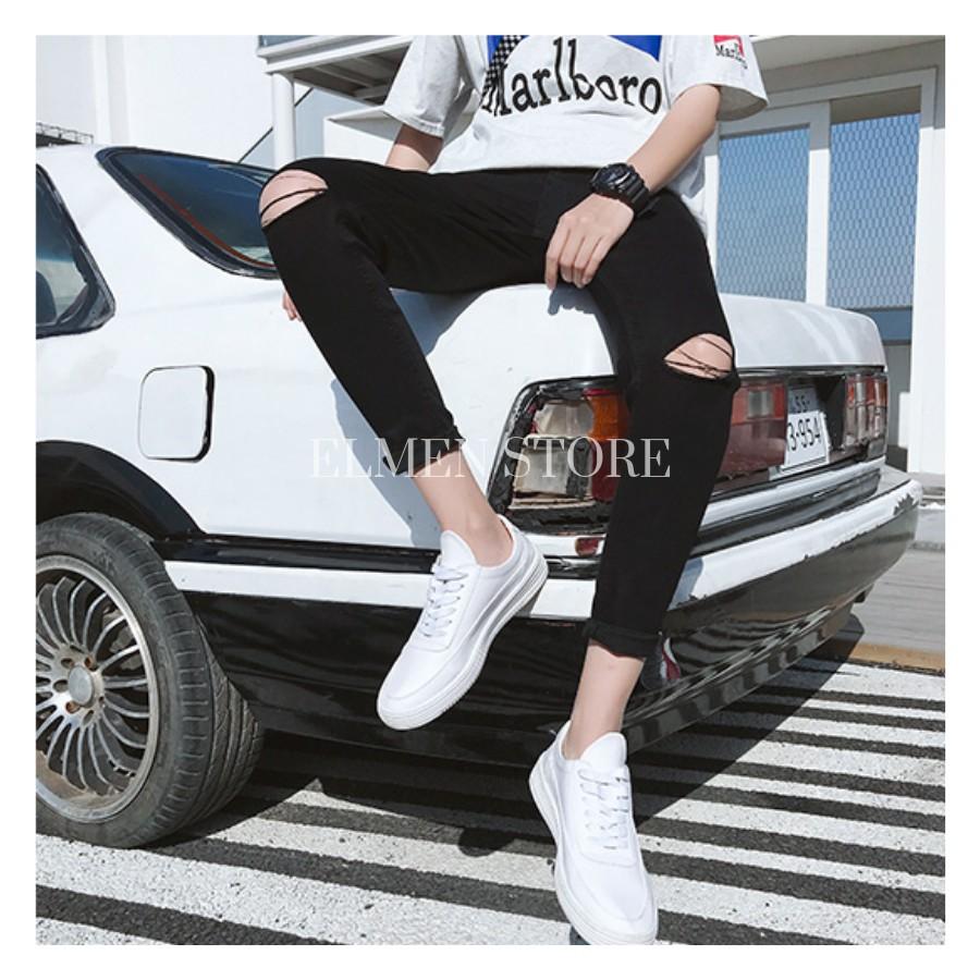 Quần jeans đen rách gối