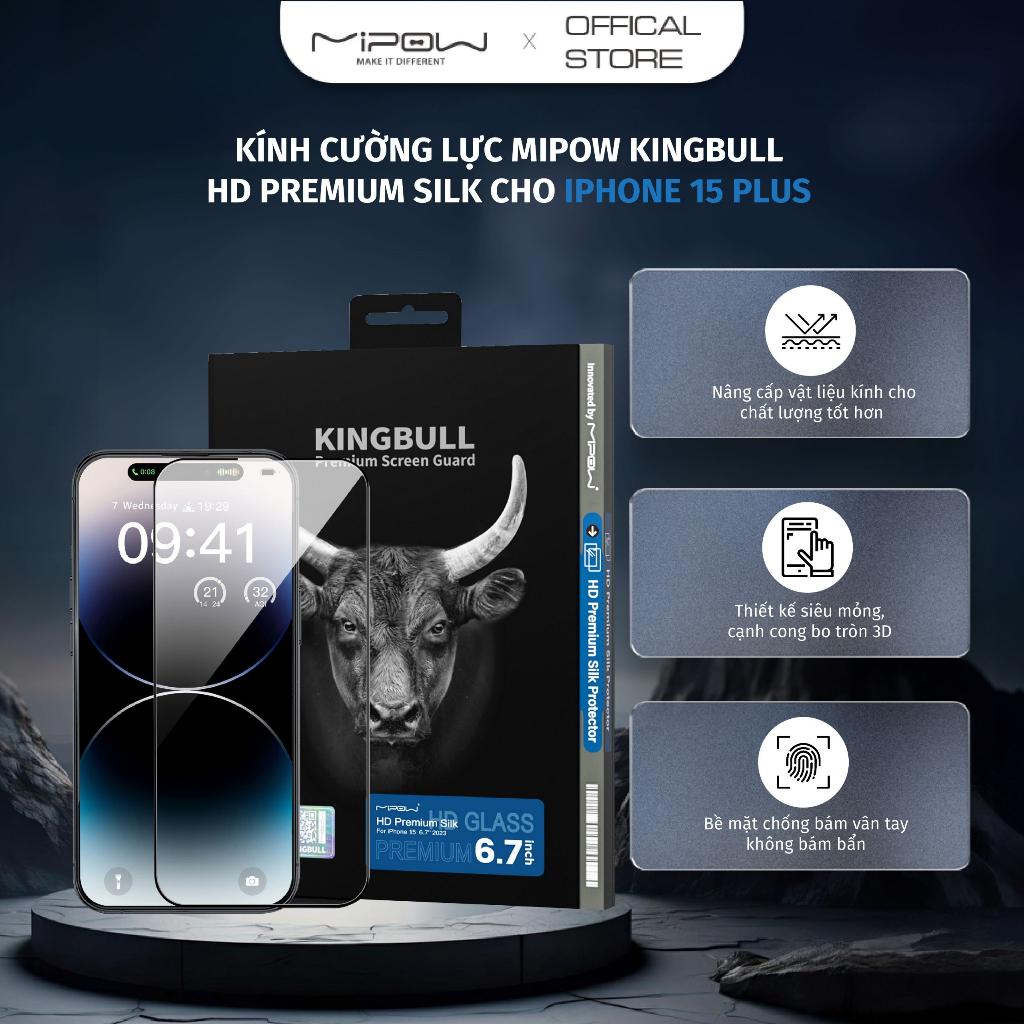 Kính cường lực MIPOW KINGBULL 2.5D HD Premium Silk cho iPhone 15 Series - Hàng chính hãng