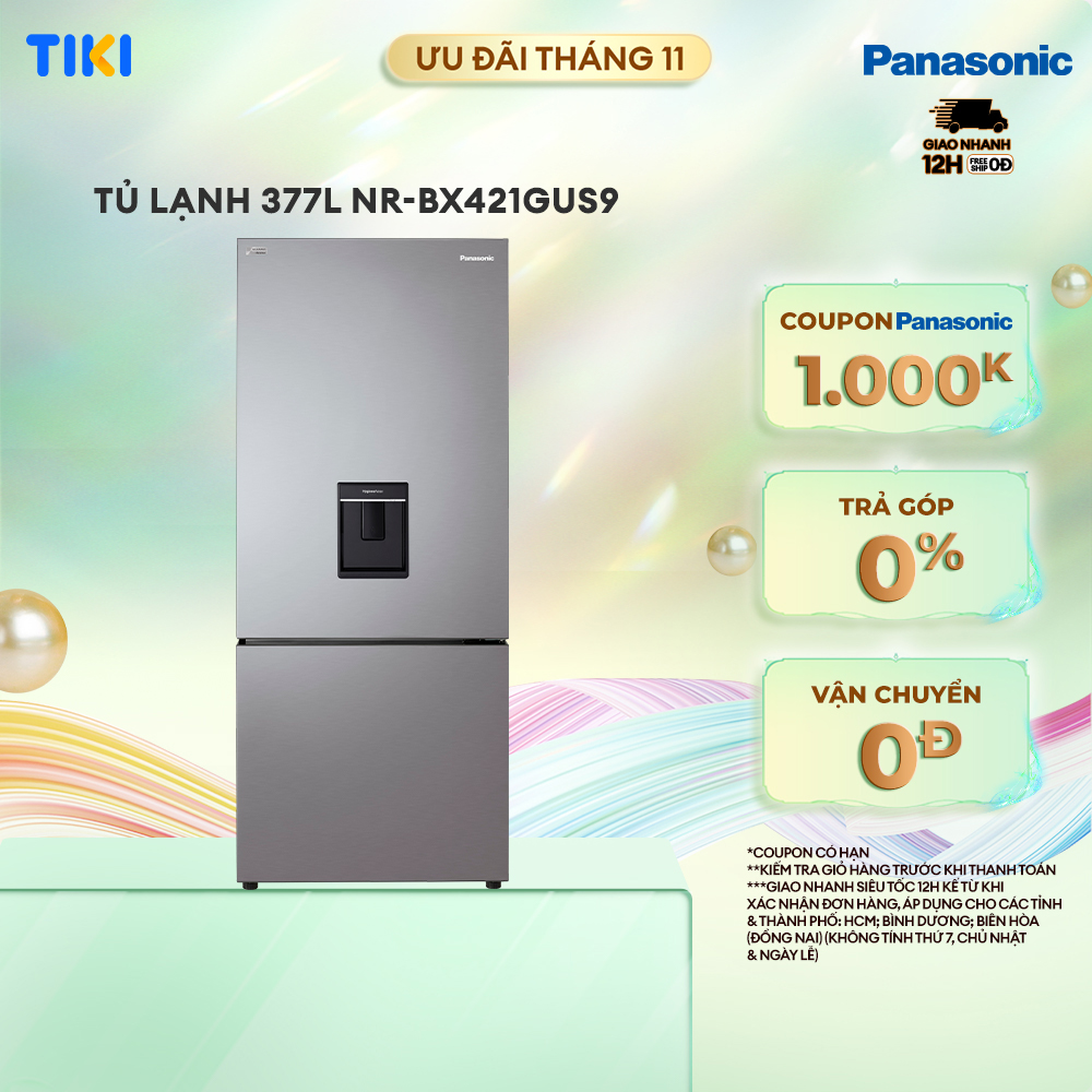 Tủ lạnh Panasonic Ngăn đông mềm diệt khuẩn 377L NR-BX421GUS9 - Tiết kiệm điện với bộ đa cảm biến Econavi - Mặt thép - Hàng chính hãng