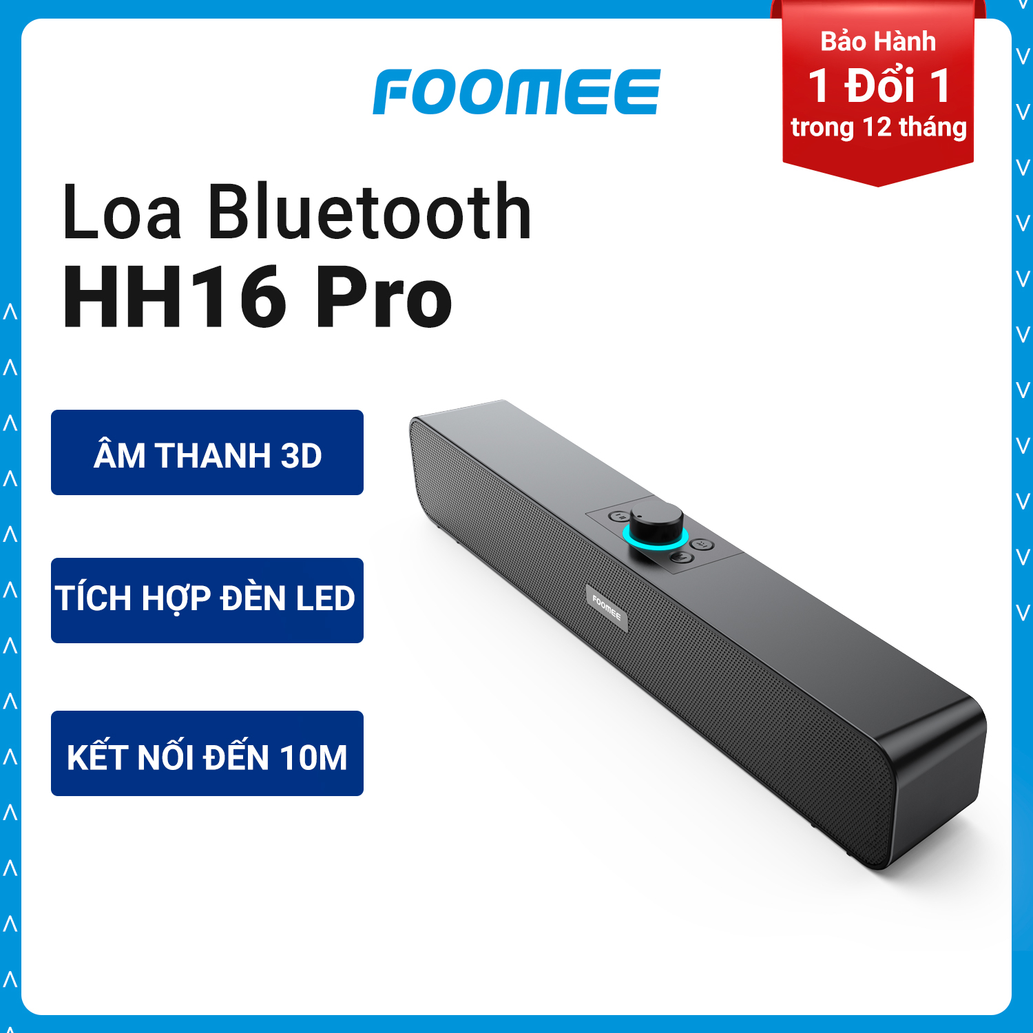 Loa Bluetooth Mini  Pin 1200mAh FOOMEE HH16 pro - Tích Hợp Đèn Led Nháy Loa Kép Và Kết Nối Cuộc Gọi - Màu Đen - Hàng Chính Hãng