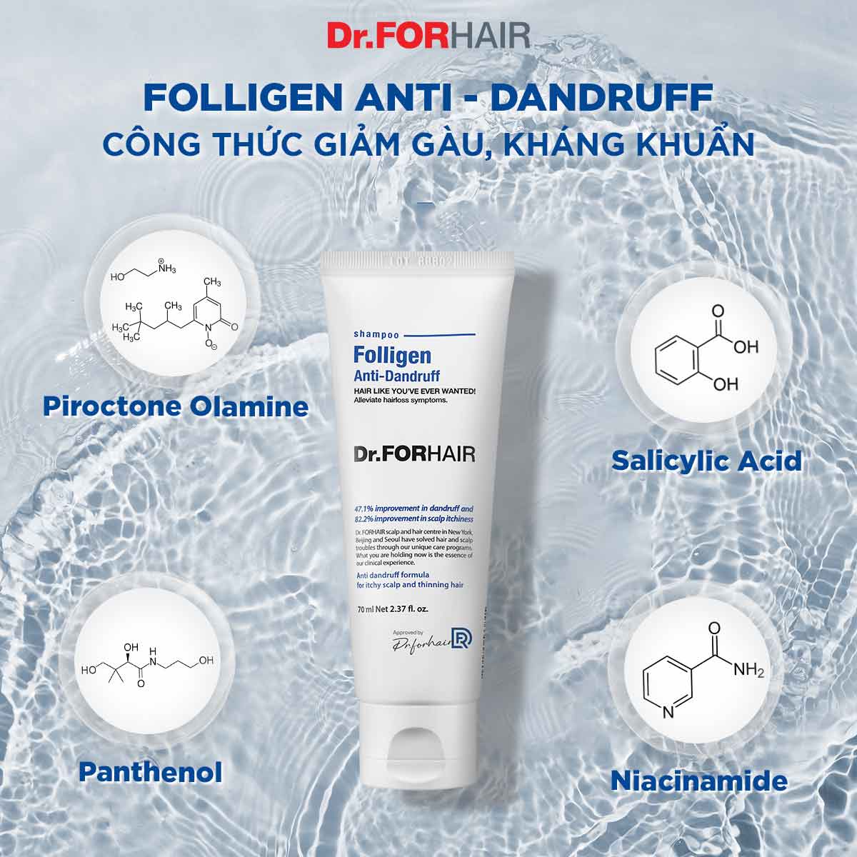 Dầu gội đầu giảm gàu ngứa hỗ trợ mọc tóc Dr.FORHAIR Folligen Anti-Dandruff Shampoo