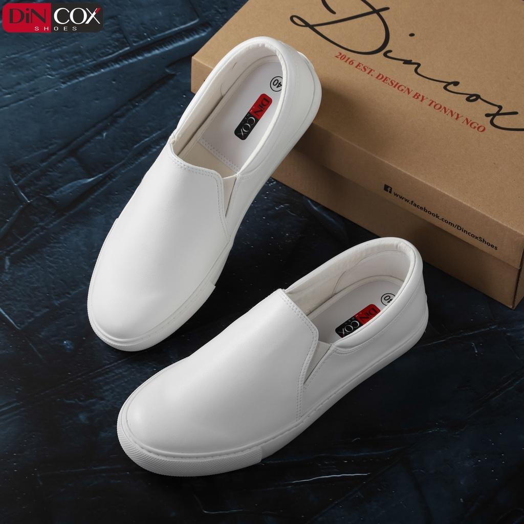 Giày Lười Sneaker Da Unisex DINCOX C38 Đơn Giản Thanh Lịch Full White