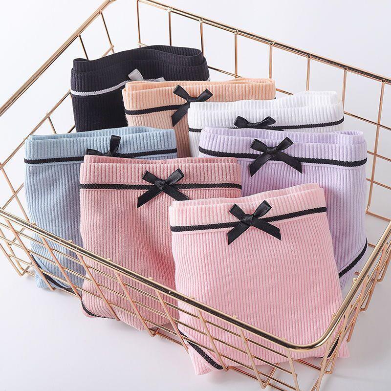 Quần Lót Nữ Cotton gân tăm viền đen cách điệu phối viền đen đính nơ xinh nhỏ