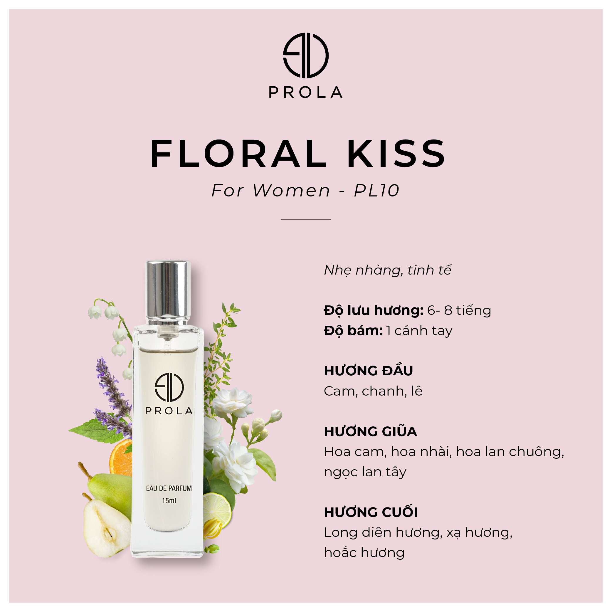 Nước Hoa Nữ PROLA Mini Chính Hãng Thơm Lâu Nhẹ Nhàng Cuốn Hút Dạng Xịt - Floral Kiss