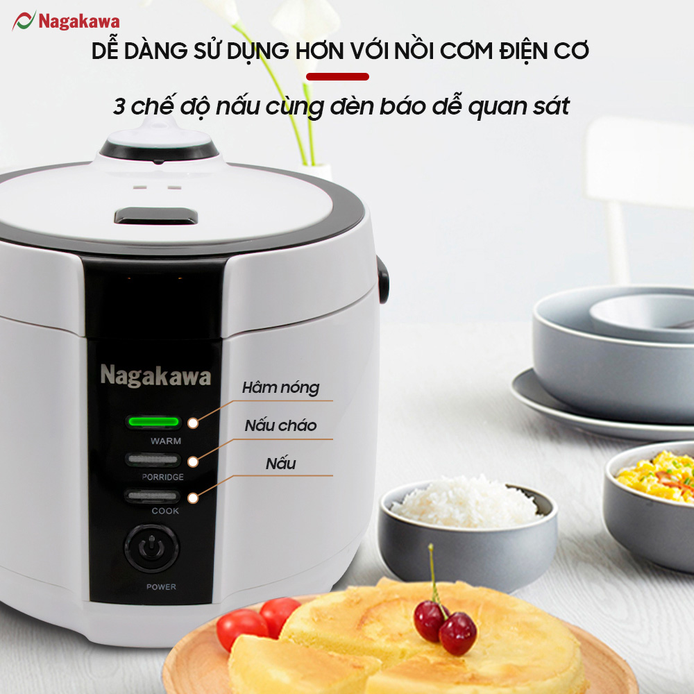 Nồi Cơm Điện Nắp Gài Nagakawa NAG0131 (1.2 Lít) - Hàng Chính Hãng