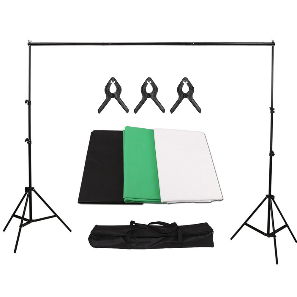 Studio Photography Backdrop Kit with 2 * 3m/6.6 * 10ft Metal Stand Bracket + 3pcs 1.6 * 3m/5.2 * 10ft Backdrops