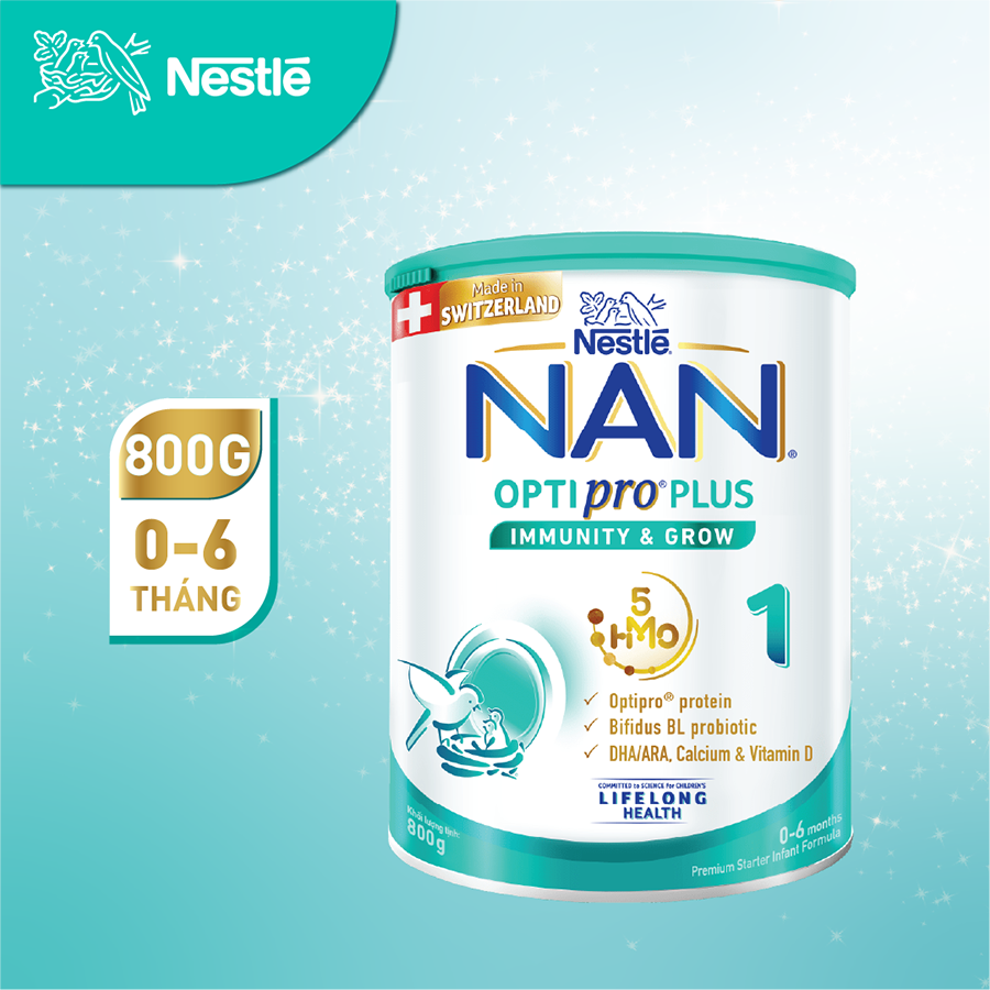 Sữa bột Nestlé NAN OPTIPRO PLUS 1 800g/lon với 5HMO Sản Xuất Tại Thụy Sĩ