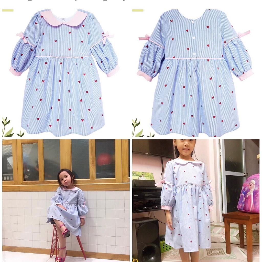 Váy/Đầm xanh thêu tim nổi bé gái