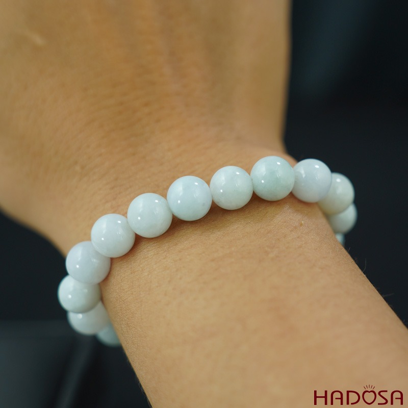 Vòng cẩm thạch trắng lí 8mm đá tự nhiên có giấy kiểm định sang trọng thanh lịch sức khỏe làm đẹp cho nữ