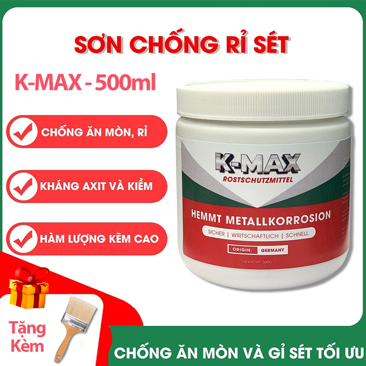 [Tặng Chổi Quét] Sơn Keo Chống Gỉ Sắt, Han Rỉ Kim Loại K-MAX 500ml Màu Xám Đậm Nhập Khẩu Đức Độ Bền 10 Năm, An Toàn Không Độc Hại