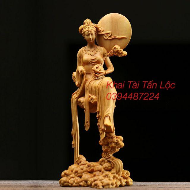 Tượng Tiên Nữ Hằng Nga gỗ hoàng dương phong thủy cao 18 cm