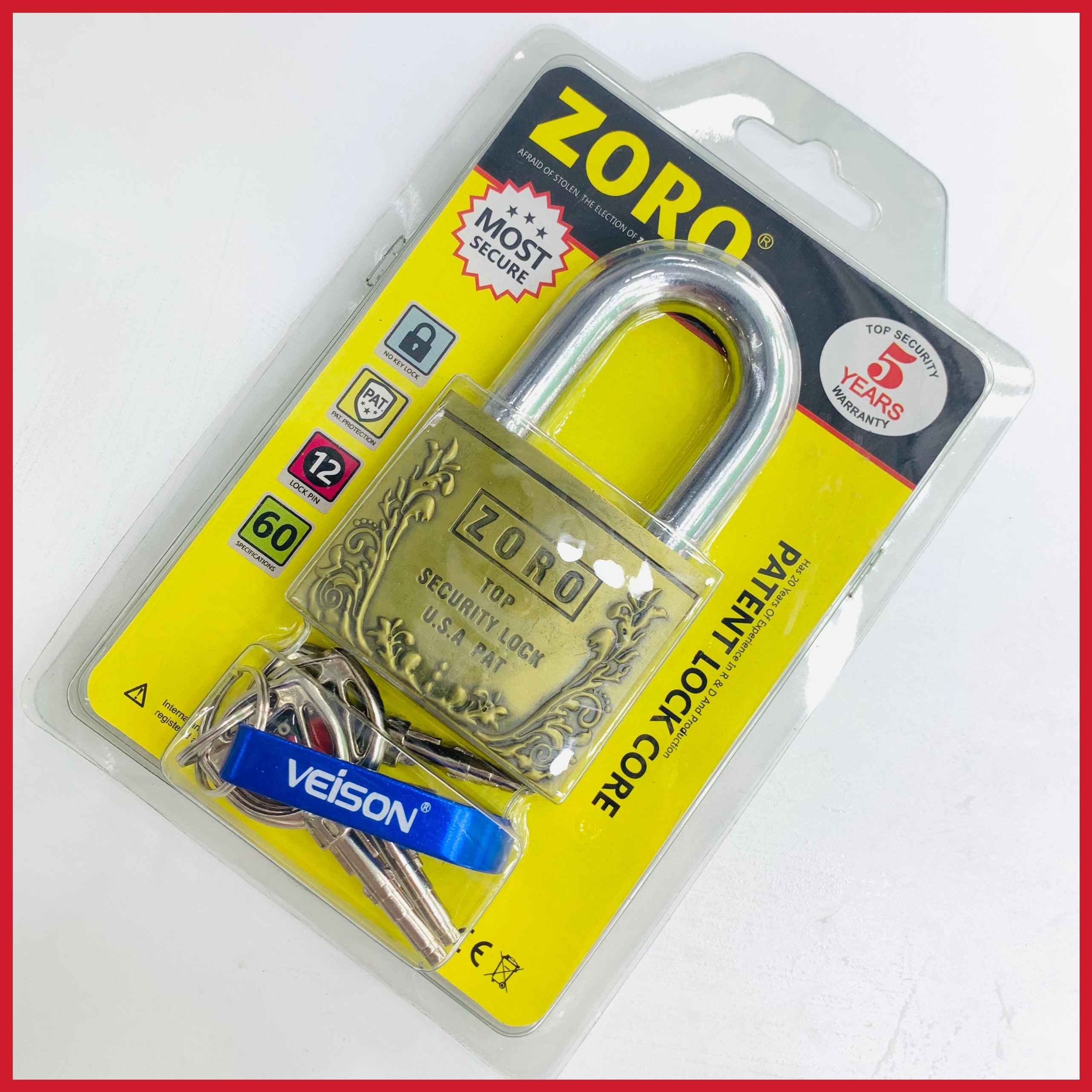 Ổ khoá ZORO bông chìa tròn - 6 phân - càng ngắn - làm từ thép hardened không gỉ - hàng chính hãng