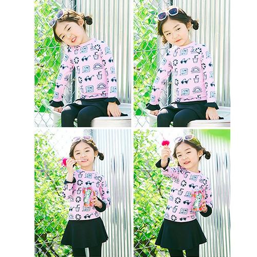 Đồ Bơi Trẻ Em Dạng Váy SPORTY SW8702 Dài Tay Kèm Quần Dài và Chân Váy Đen SPORTY SW8702