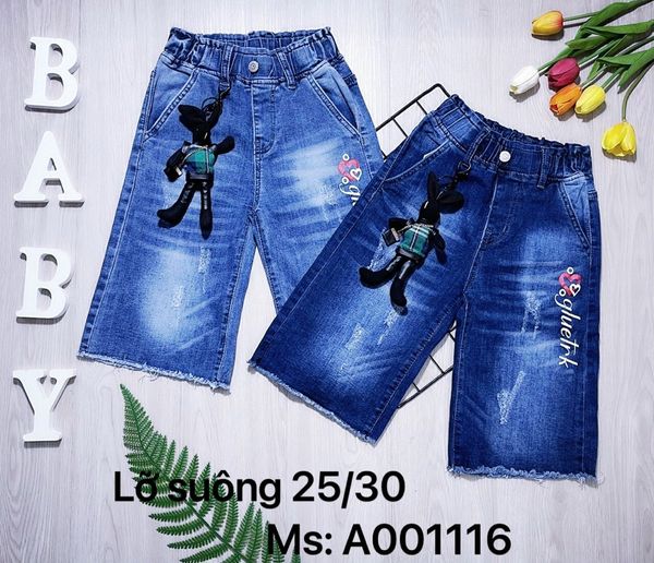 Hình ảnh Quần áo bé gái, quần lửng ống suông cho bé gái bigsize 20-30KG chất jeans co giãn thoải mái