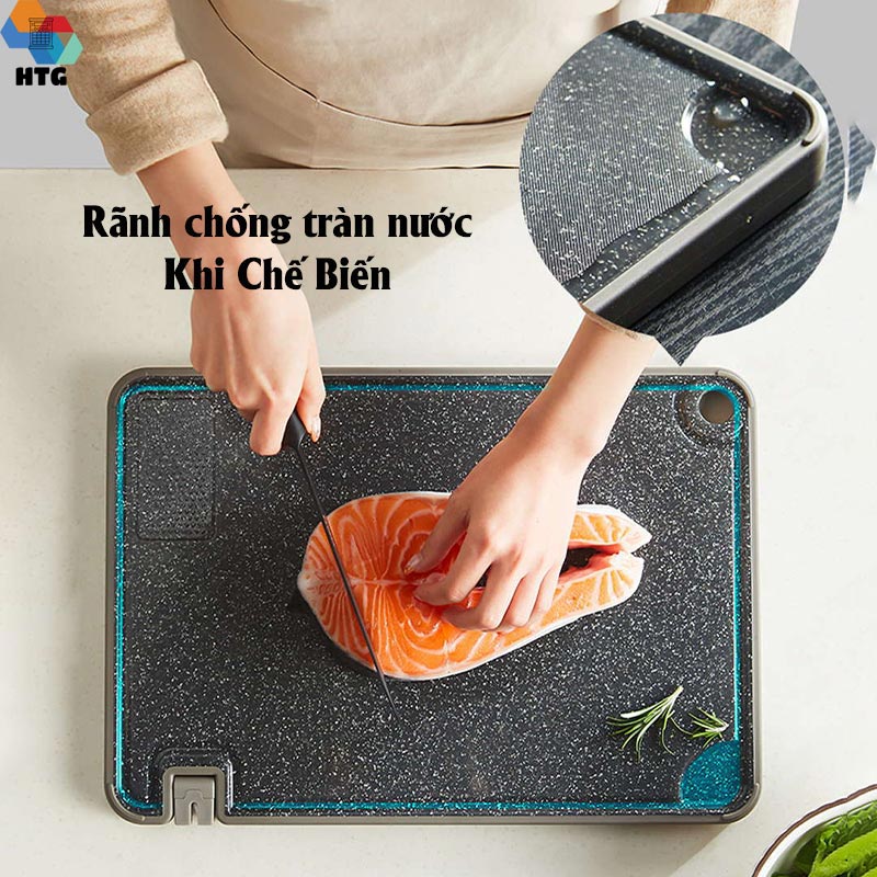 Thớt nhà bếp OOU 000031B kháng khuẩn, chống nấm mốc đa, rãnh thoát nước, mài dao, khổ lớn 40x28cm, hàng chính hãng