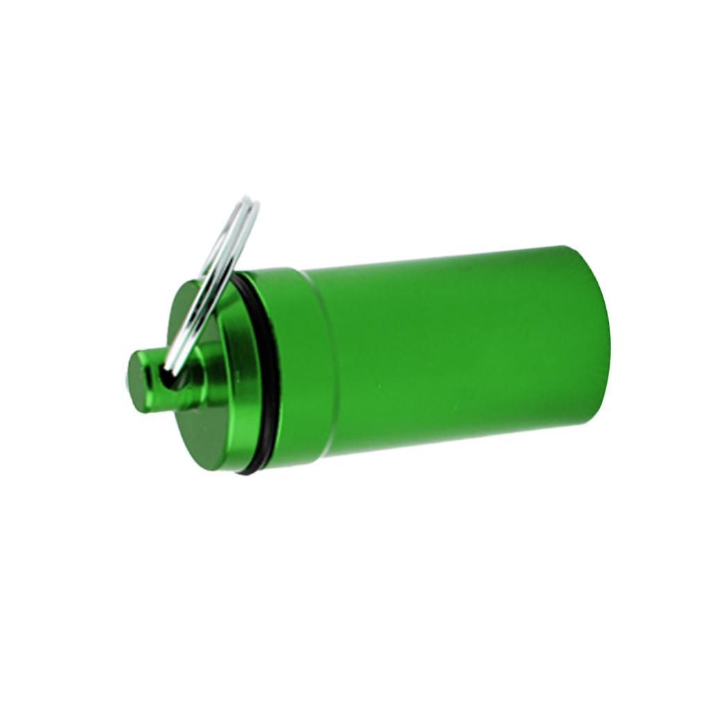2pcs Waterproof Aluminum Pill Box Case Bottle Drug Holder Keychain Medicine Container Green and Orange