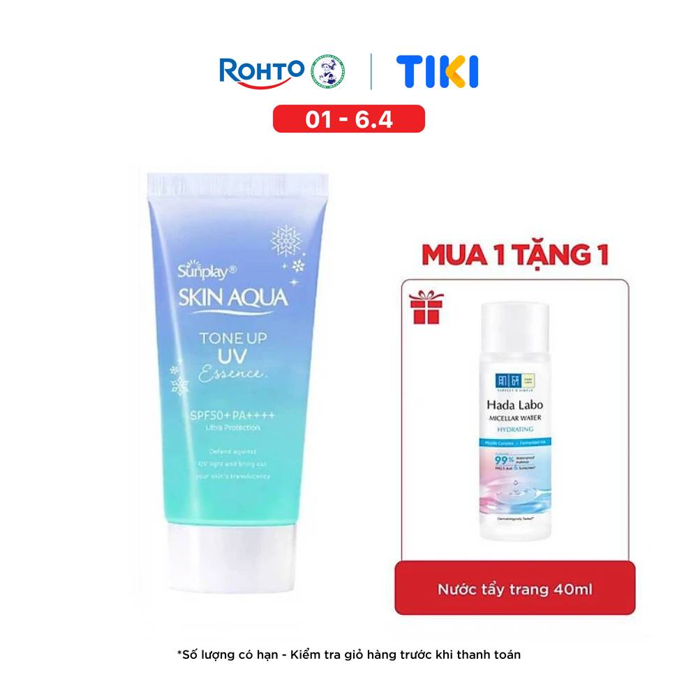 Kem chống nắng nâng tông Skin Aqua Tone up Blue cho da vàng có khuyết điểm đỏ, dạng tinh chất Sunplay Skin Aqua Tone Up UV Essence Blue SPF 50+ PA++++ 50g