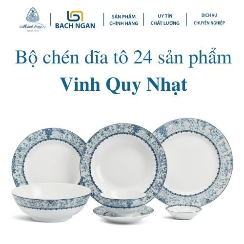 Bộ chén dĩa sứ Minh Long 6 người - 24 sản phẩm - Jasmine Vinh Quy Nhạt dùng cho gia đình, sứ đẹp cao cấp, dùng trong gia đình, đãi khách, quà tặng tân gia