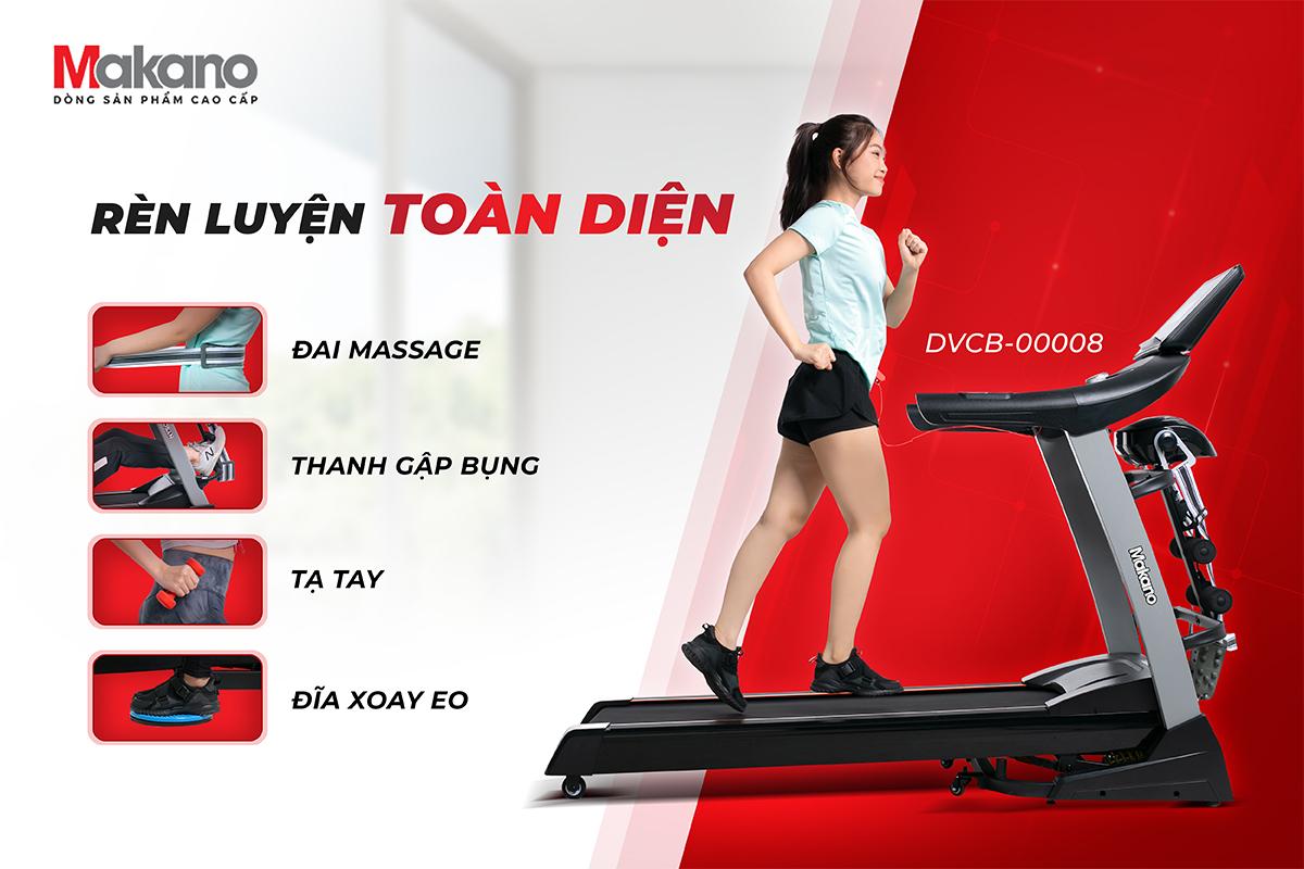 Máy chạy bộ Makano DVCB-00008 Gấp Gọn, Máy Chạy Bộ Theo Dõi Sức Khỏe Chắc Chắn