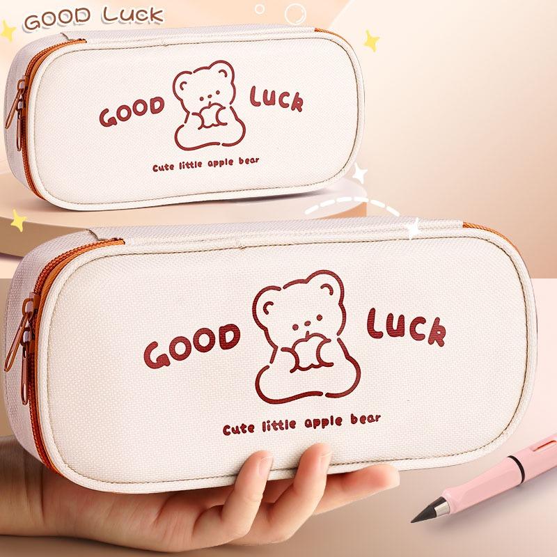 Hộp Đựng Bút Vải Đa Năng 2 Ngăn Gấu Good Luck BU19