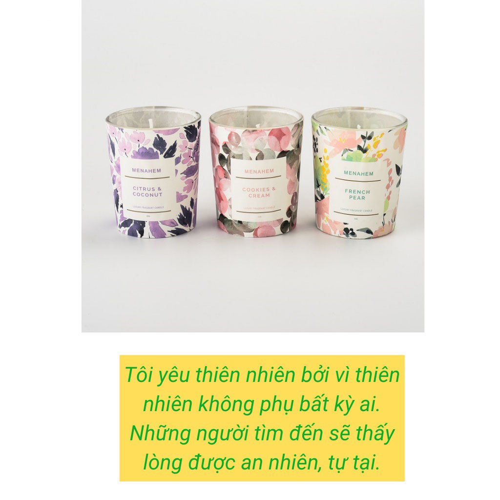 Nến Thơm Phòng Thiên Nhiên Menahem Thư Giãn Không khoi' Candle Cup Thơm Phòng Ngủ Tinh Dầu Thiên Nhiên