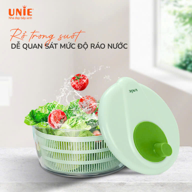 [Hàng chính hãng] Rổ quay rau ly tâm Unie US5200 - Dung tích 5,2L - Làm khô thực phẩm nhanh chóng không bị dập nát