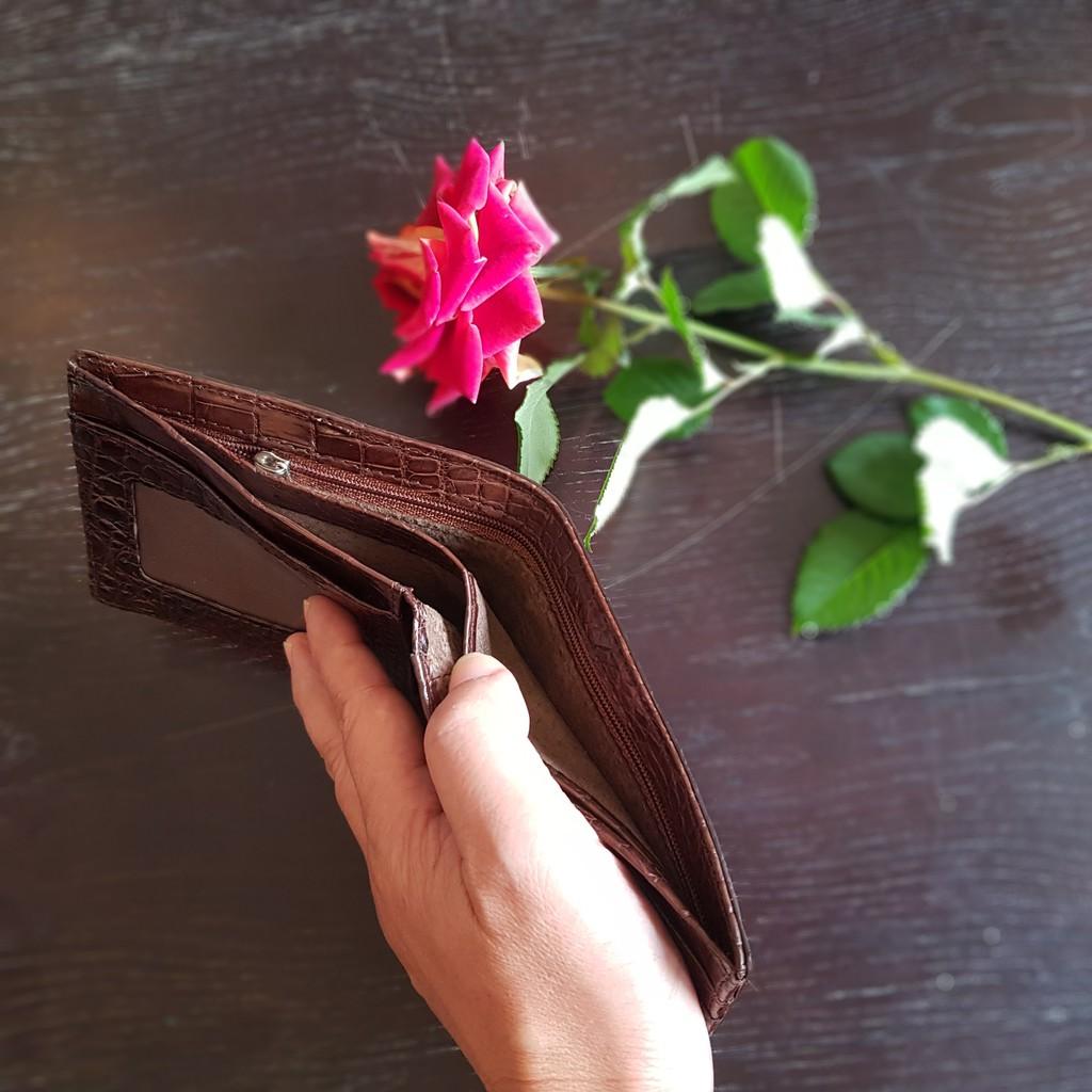 Ví Cá Sấu Gù Nhỏ | Ví Nam Da Cá Sấu Dáng Ngang 2 Mặt | Đẳng Cấp Phái Mạnh | Màu Nâu Cafe | Bảo Hành 24 Tháng