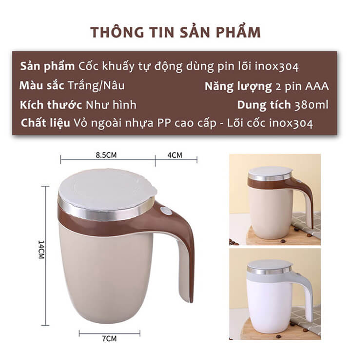 Cốc giữ nhiệt pha cà phê tự khuấy lõi Inox 304 dung tích 380ml, Ly tự khuấy nam châm pha đồ uống, trà Coffee thông minh-XY221