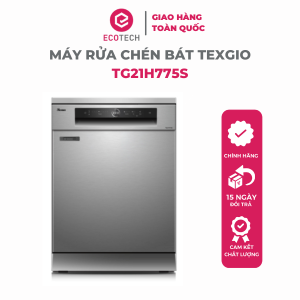 Máy Rửa Chén Bát Texgio 13 Bộ Sấy Khí Nóng, Diệt Khuẩn UV TG21H775S - Hàng chính hãng