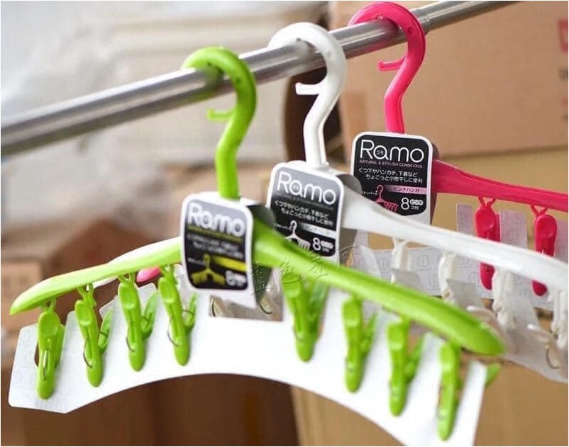 Móc phơi quần áo 8 kẹp Kokubo Ramo - Hàng nội địa Nhật Bản
