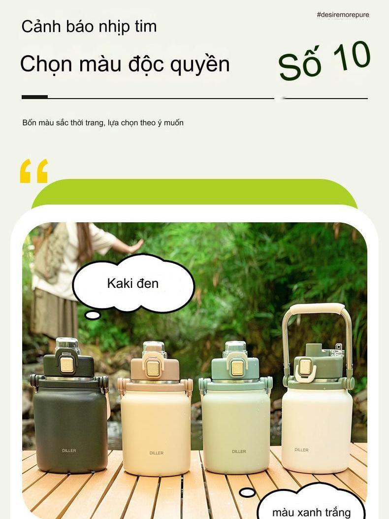 Bình giữ nhiệt 1800ML BÉO LÙN HiLOGI, bình nước giữ nhiệt inox 304, ống hút vòi rót và quai xách, giữ nóng lạnh đều được