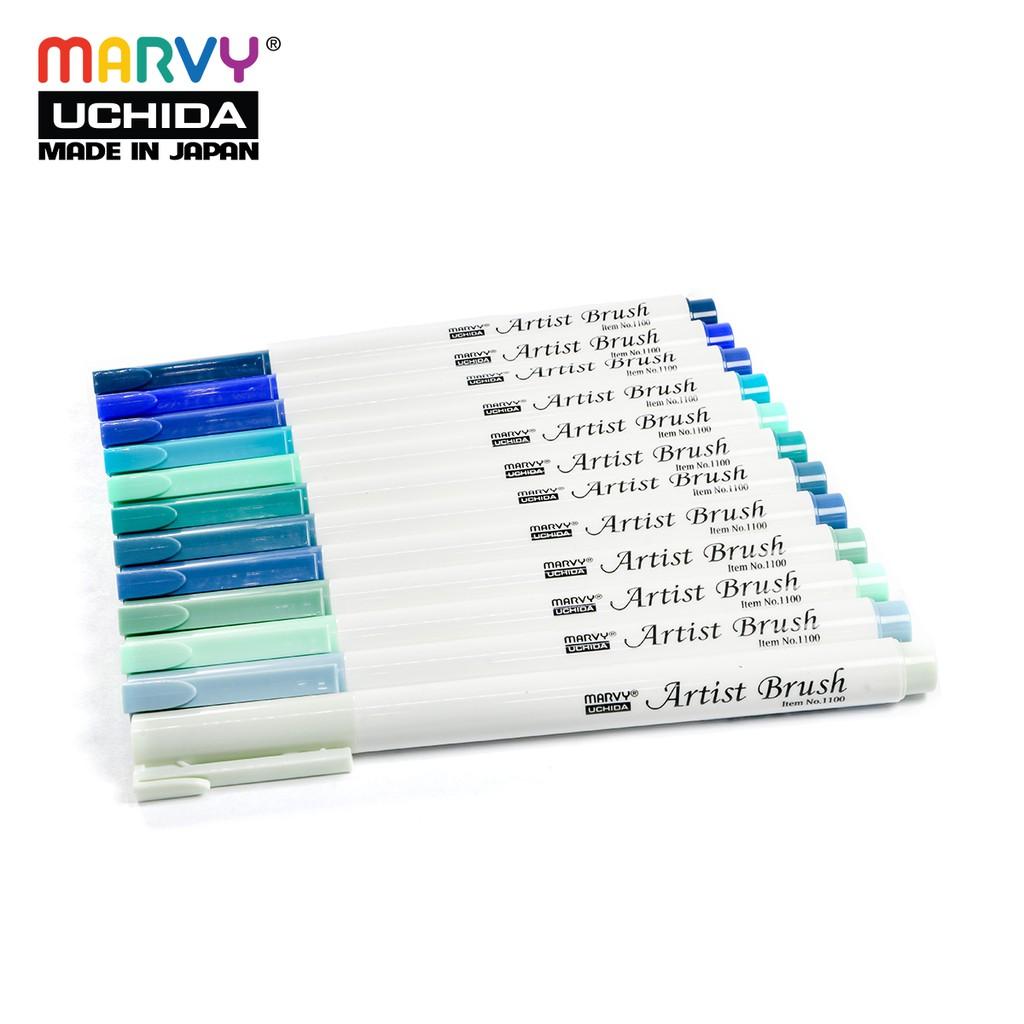 Bút lông đầu cọ mềm MARVY 1100  ( Tone Xanh-xanh lá )