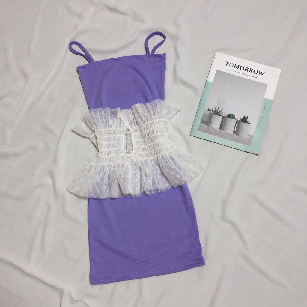 Đầm 2 dây ôm body màu tím