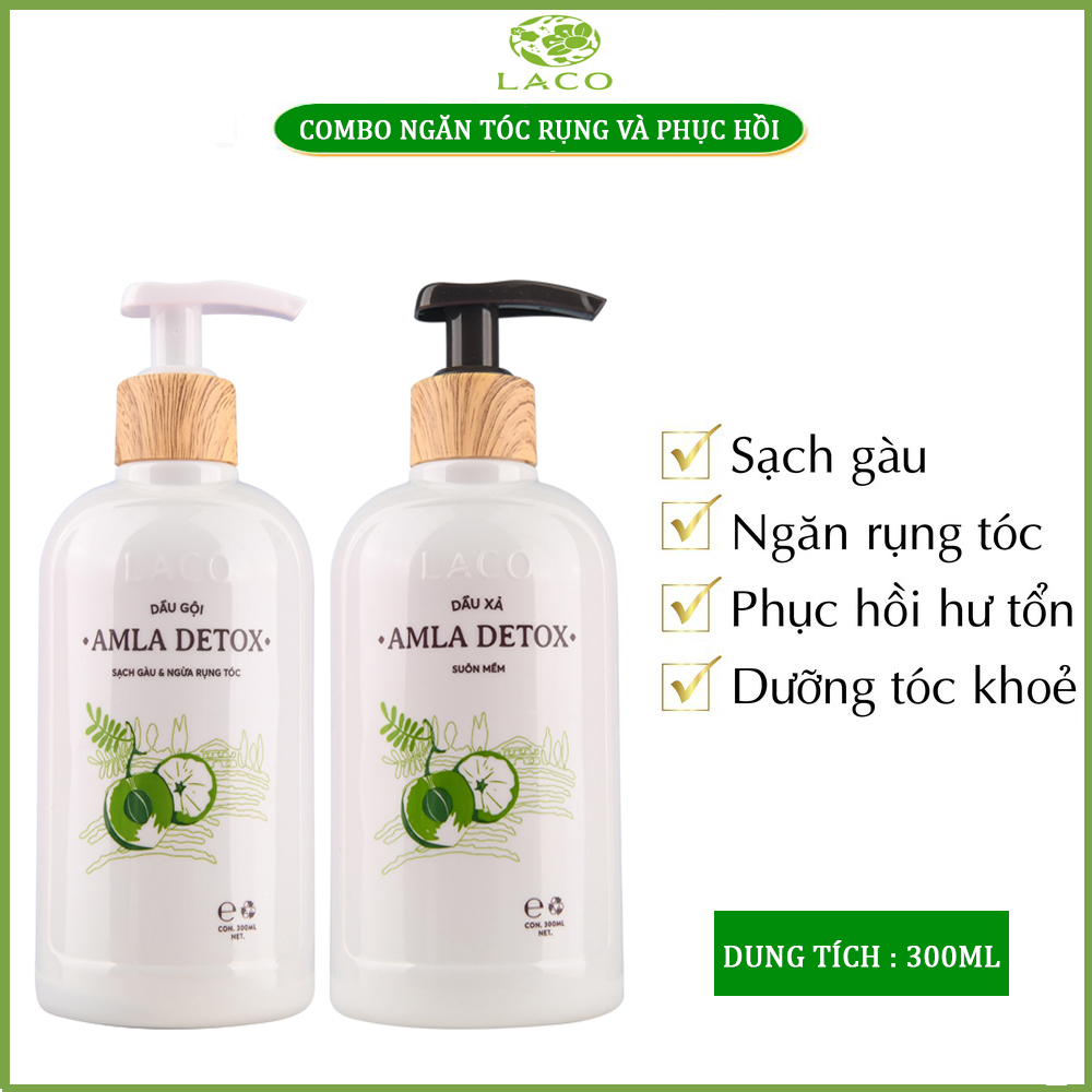 Bộ Dầu Gội - Xả AMLA DETOX LACO  Giải pháp cho tóc rụng và nhiều gàu