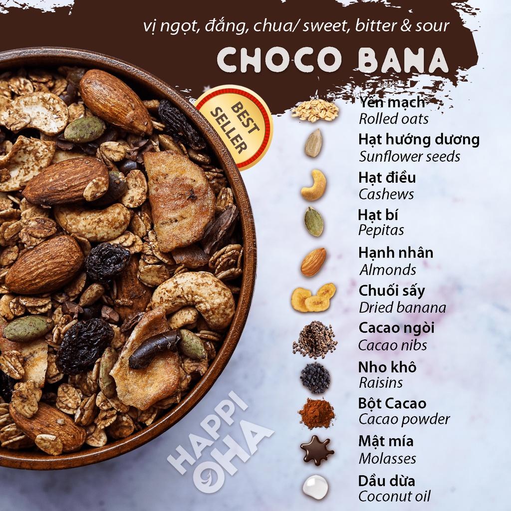 Granola Choco Bana HAPPI OHA - Ngũ Cốc Ăn Sáng/ Ngũ Cốc Ăn Kiêng Không Đường Tinh Luyện Vị Cacao 40g