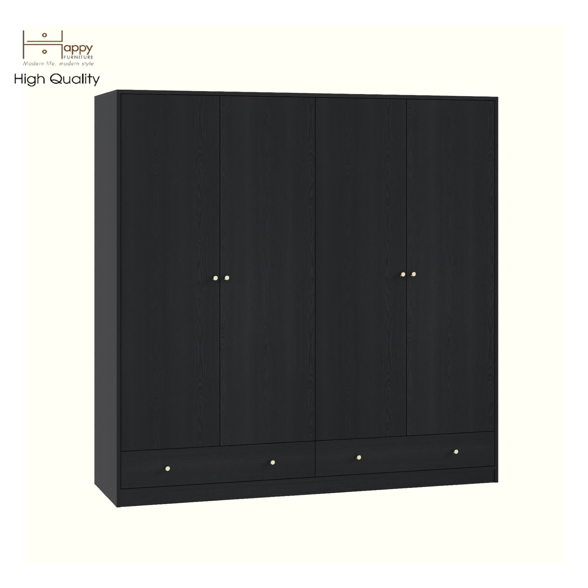 HAPPY FURNITURE , Tủ quần áo 4 cửa mở 2 ngăn kéo - HAPPI, TCM_233 , 180cm x 54cm x 180cm DxRxC