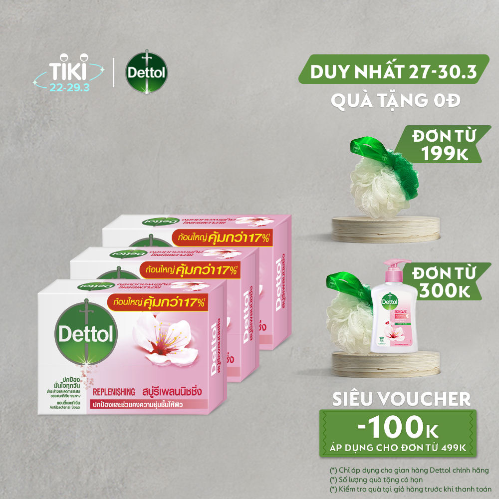 Combo 3 Xà Phòng Dettol Kháng Khuẩn Chăm Sóc Da 100g