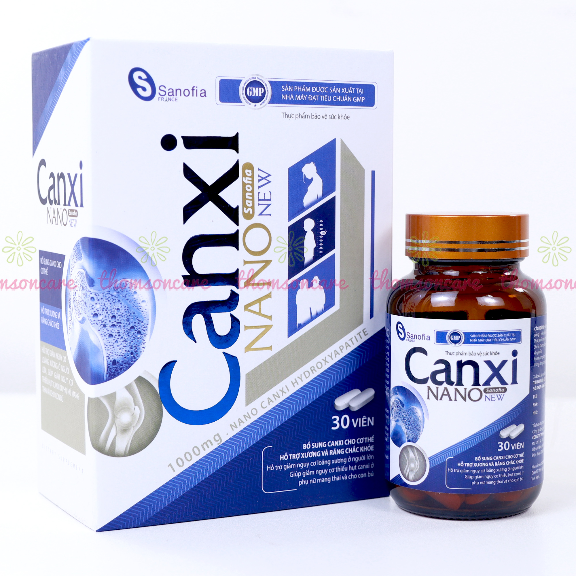 Bổ sung canxi nano sanofia, giúp xương răng chắc khỏe, canxi hữu cơ dễ hấp thu dùng cho cả gia đình, bà bầu - Lọ 30 viên cho cả nhà Sanofia France - Thomsoncare