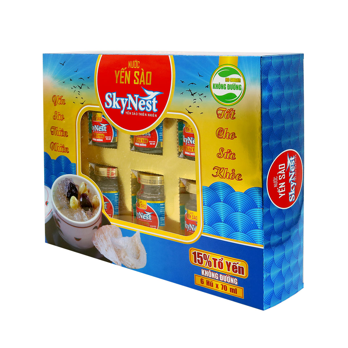 [Hộp quà 6 lọ x 70ml] Nước yến sào SkyNest 15% Tổ Yến KHÔNG ĐƯỜNG