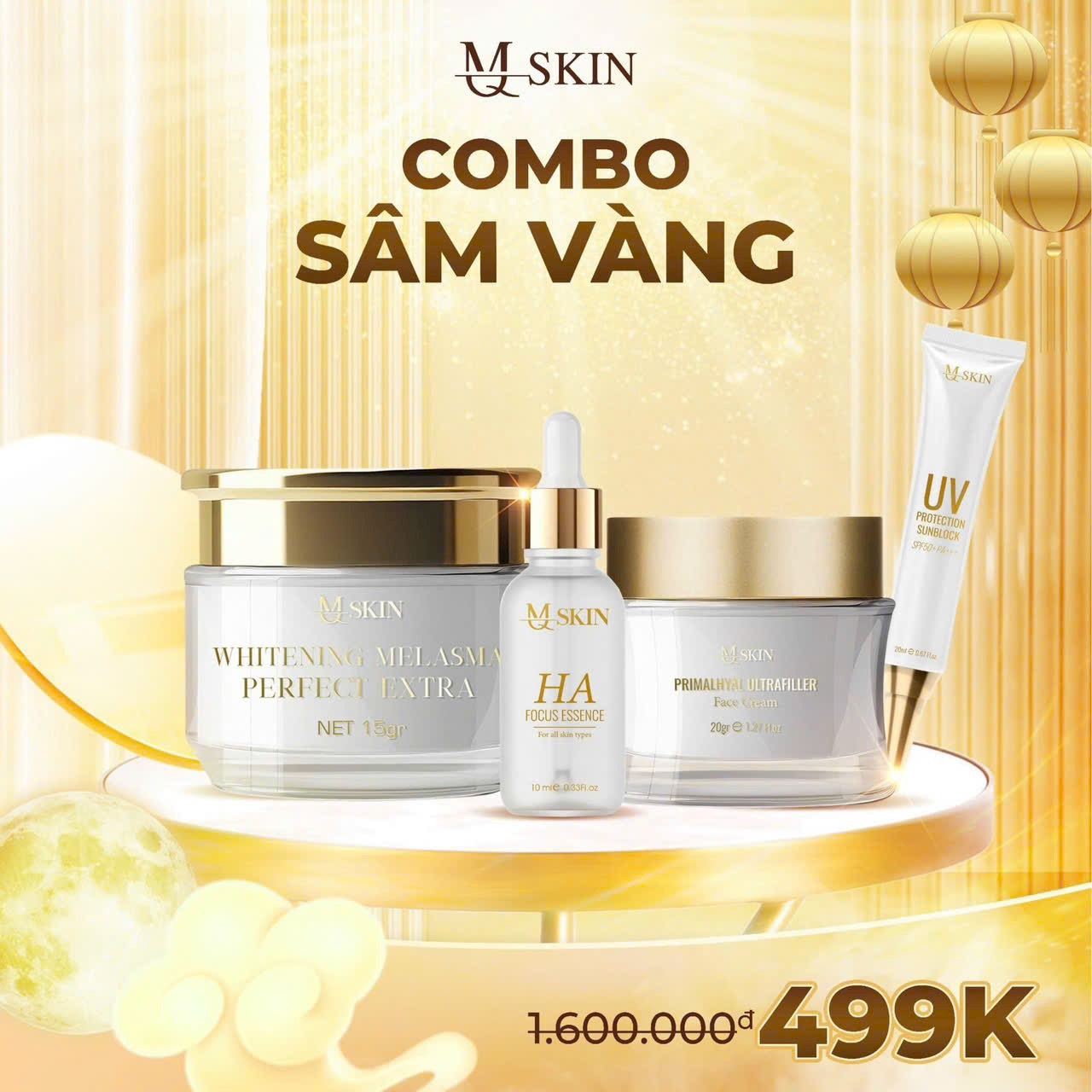 Combo Dưởng Trắng Da Mặt Sâm Vàng Mq skin - Chính Hãng