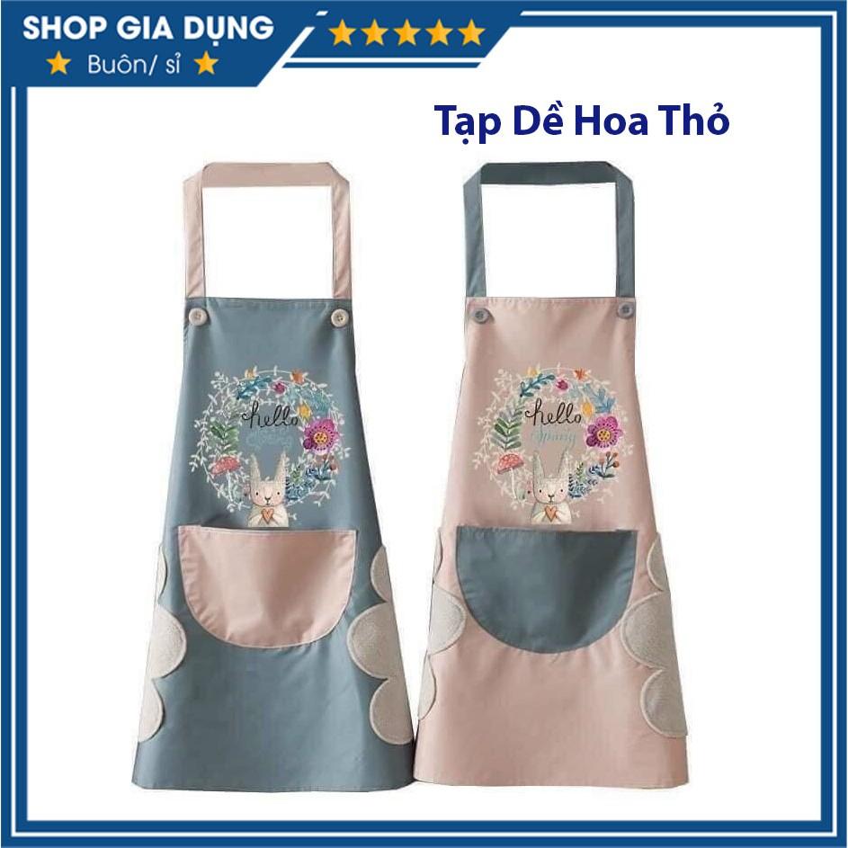 Tạp Dề Hoa Thỏ Chống Thấm Nước Có Chỗ Lau Tay