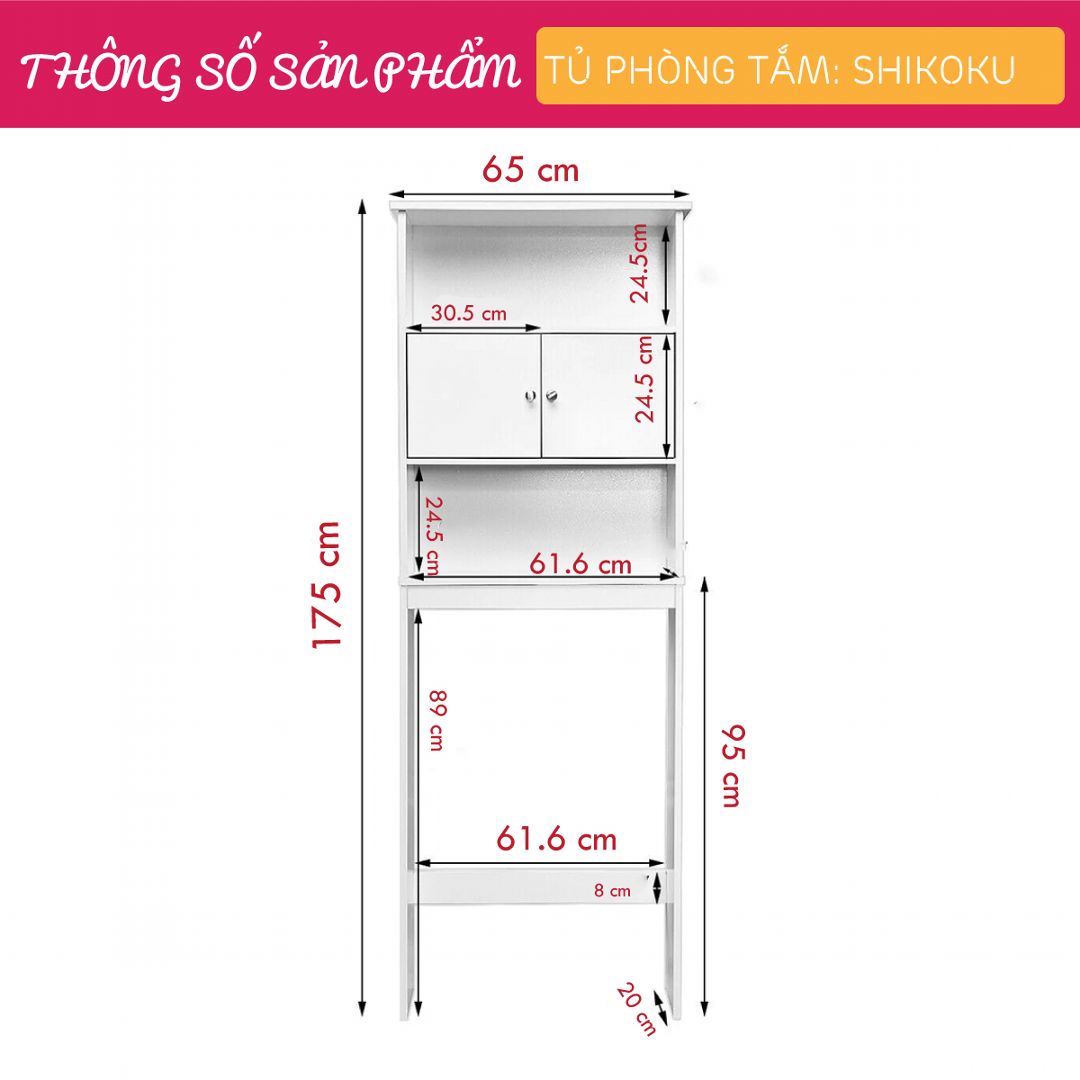 Tủ phòng tắm gỗ hiện đại SMLIFE Shikoku | Gỗ MDF dày 17mm chống ẩm | D65xR25xC175cm