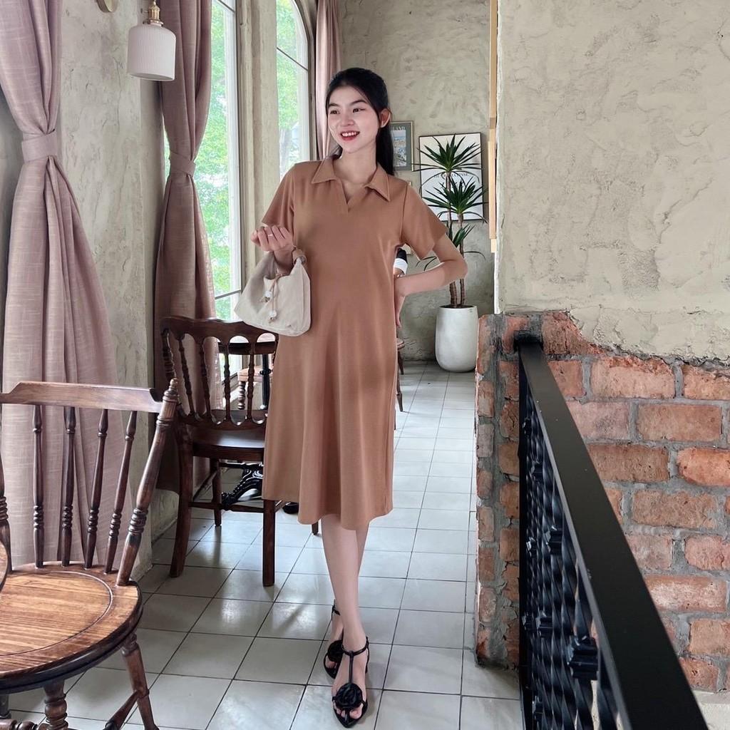 Đầm bầu Polo thun tăm dáng dài trẻ trung, năng động - Hồng