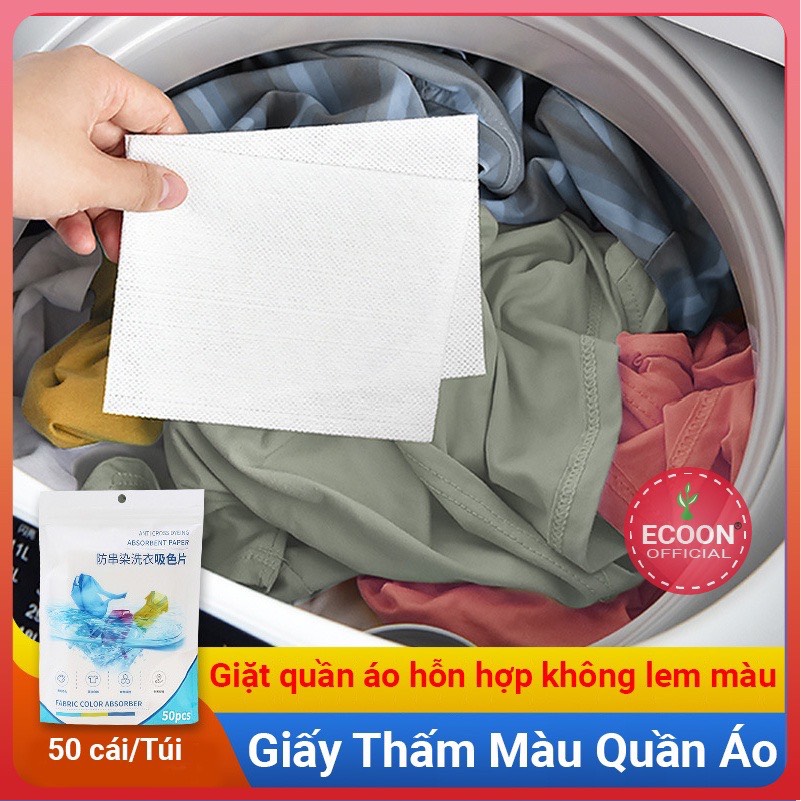 Túi 50 giấy thấm hút chống loang màu quần áo, bảo vệ màu quần áo khi giặt máy hoặc giặt tay hiệu quả cao